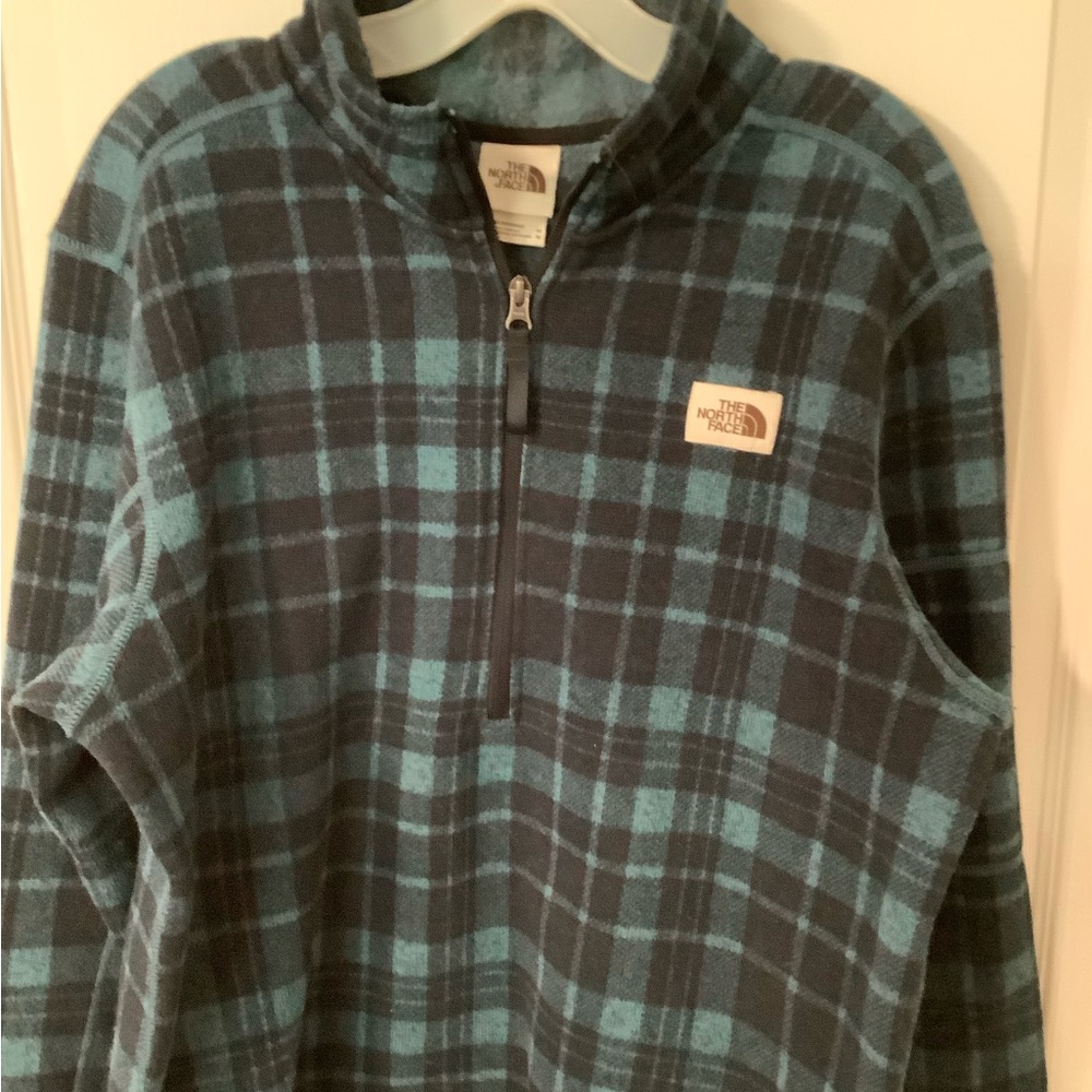 The North Face Teal and Black Checkered Fleece